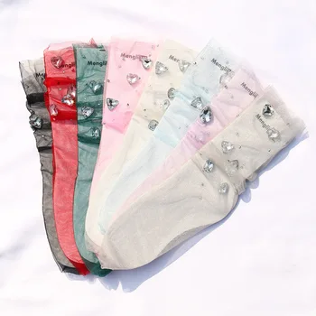 1 чифт кристални мрежести чорапи мода жени нови пролетни есенни цветове женски тънък раздел мулти цветове къси чорапи аксесоари нови