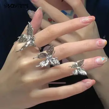 1PCS Втечнен пеперуда отворен пръстен модерен геометрия пръстени за жени момичета Y2k бижута подаръци