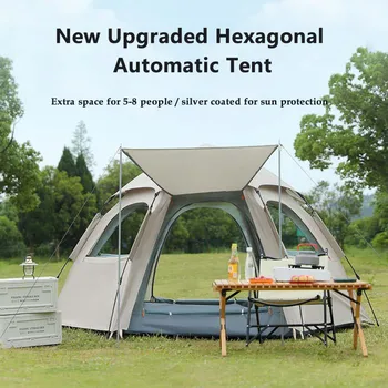 5-8 души Автоматична палатка на открито къмпинг преносим сгъваем двоен дебелина сенник водоустойчив бързо отворена палатка плажен парк