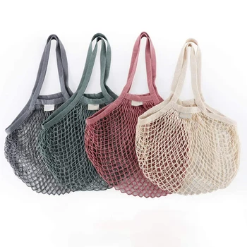 5 опаковки за многократна употреба чанти за хранителни стоки, преносими и миещи се памучни чанти за пазаруване с дръжка, случаен цвят
