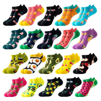 5 чифта плодове Harajuku мода памук ниско нарязани чорапи пролет лято случайни смешно мъже жени чехли глезена чорапи