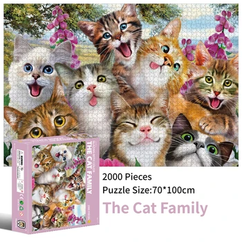  70 * 100 см 2000pcs Разширено хартия мозайката пъзел Семейството на котките Боядисване на животни Намаляване на стреса Пламване с цветен коледен подарък