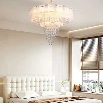 AiPaiTe модерен кръгъл / овален кристален полилей за хол трапезария спалня светлина луксозно матирано стъкло LED полилей