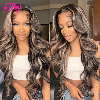 Blonde Highlight Body Wave Lace Front Wig Human Hair Ombre 13x6 HD Wet and Wavy Lace Front Wigs Pre Plucked 1B27 Цветни перуки