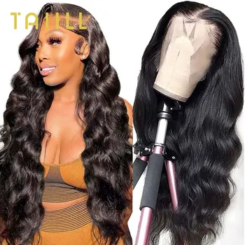 Body Wave дантела предни перуки човешка коса 180% плътност предварително оскубани 13x4 HD прозрачни бразилски перуки за коса за черни жени Taiill