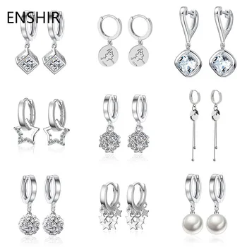 ENSHIR сребърен цвят висулка обръч обеци за жени горещо елегантен ухото ключалката луксозни корейски модни бижута на едро