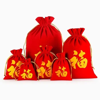 Flannelette бижута Нова година благословия чанта Momofuku Натиснете подарък чанта пакет устата изготвят низ червен плик благословия дума чанта