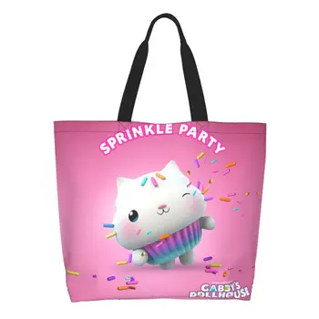 Gabbys Dollhouse Gabby Котки Хранителни стоки Пазарски чанти Отпечатано платно Купувач Рамо Голяма Капацитет Cakey Cat чанта