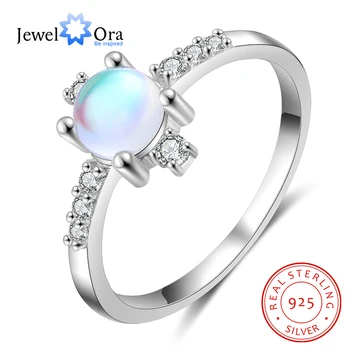 JewelOra Real 925 стерлинги сребро дъга лунен камък пръстен с циркон кръст сребро 925 сватбена лента пръстен за жени фини бижута