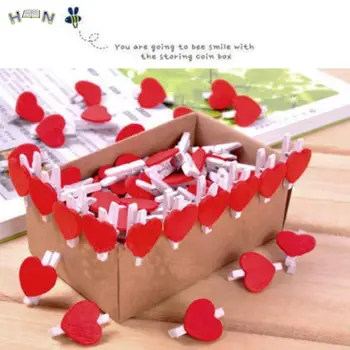 Kawaii Мини червен любовник сърце форма дървени клипове Memo книга клипове училище офис клип консумативи аксесоари канцеларски материали 100PCS