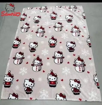 New Sanrio Halloween Ghost Hello Kitty Plush Cartoon Large Flannel Blanket Cute Cotton Sofa Nap Blanket Bed Christmas Present