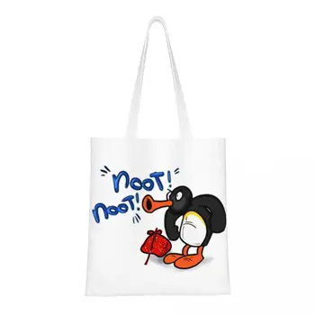 Noot Noot Pingu Смешни хранителни стоки пазарска чанта жени мода карикатура пингвин платно рамо купувач чанта голям капацитет чанта