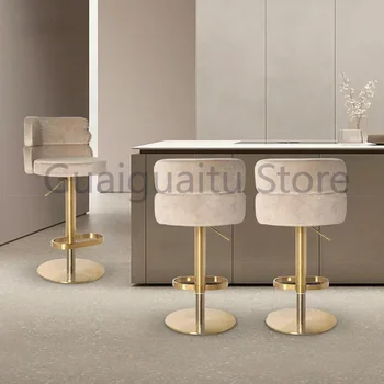 Nordic Design Бар стол Закуска Луксозен бар повдигане Регулируем стол за хранене Мека рецепция Бар столове Бял салон мебели