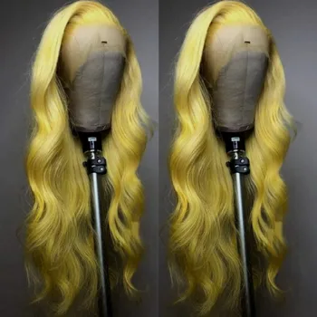 Peluca жълта перука безплатна част синтетична дантела предна перука косплей естествена коса тяло вълна перука за черни жени Preplucked линията на косата
