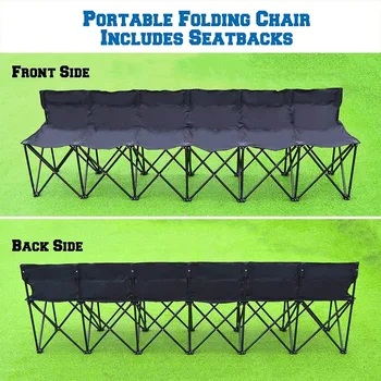 Portable Outdoor 6 Person Sideline Bench Folding Team Sport Bench, водоустойчива, черна външна пейка