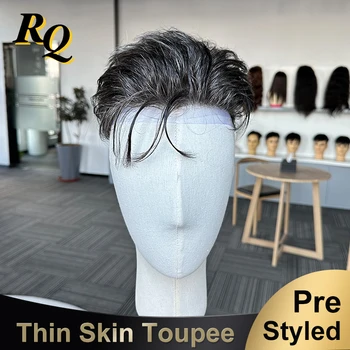 Pre Styled Men Toupee Thin Skin V Looped Human Hair Men Wig 1B40 Color Hair Replacement Systems Hair Piece Protesis Hombre Male