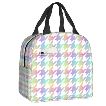 Rainbow Houndstooth Pattern Топлоизолирани чанти за обяд Dogtooth Resuable Lunch Container for Outdoor Picnic Storage Food Box