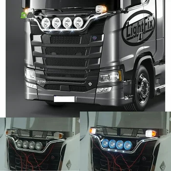 RC камион LED Mid-grid алуминиева пръчка светлина за 1/14 Tamiya ремарке самосвал Scania 770s 56371 56323 Автомобилни DIY части