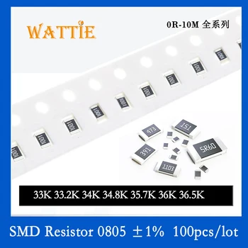 SMD резистор 0805 1% 33K 33.2K 34K 34.8K 35.7K 36K 36.5K 100PCS / партида чип резистори 1 / 8W 2.0mm * 1.2mm