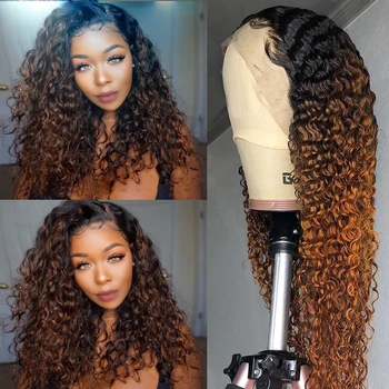 Soft 26inch Glueless Ombre blonde Long 180% Density Kinky Curly Lace Front Wig For Black Women Babyhair Preplucked Daily Cosplay