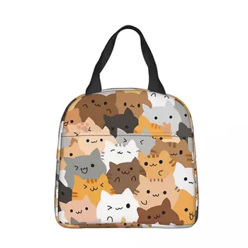 Sweet Happy Cub Kittens Pattern Cooler Lunch Box Cat Mountaineering Thermal Insulation Portable Food Bag