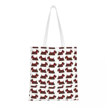 Tartan Scottie Dog Eco Shoulder Bags Women Tote Bag Fashion Шотландски териер Голям капацитет за пазаруване Tote Casual Shopper Bag