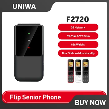 UNIWA F2720 старши флип телефон 1.77Inch 2G GSM голям бутон мобилен телефон руски иврит клавиатура мида телефон с два екрана