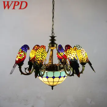WPD Тифани папагал полилей LED реколта творчески цвят стъкло висулка лампа декор за дома хол спалня хотел