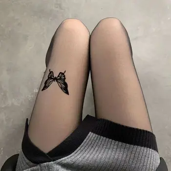 Y2k пънк пеперуда печат бельо секси жени стегнат окото рибарска мрежа чорапи чорапогащник Лолита момичета бедрото високи чорапи трикотаж
