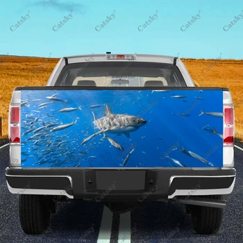Акули роуминг в океана Опашка на колата багажника защита Vinly Wrap стикер Стикер за декорация на качулка за кола Стикер за SUV офроуд пикап