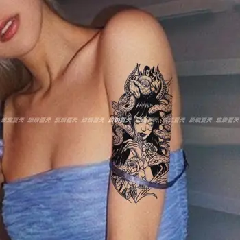 Билков сок татуировка изкуство временни татуировка стикери секси медуза цвете водоустойчив бедрото ръка трайно змия фалшиви татуировки за жена