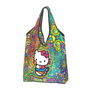 Голям за многократна употреба Kawaii Sanrio HelloKitty карикатура хранителни чанти рециклиране сгъваема пазаруване екологична чанта миеща се лека
