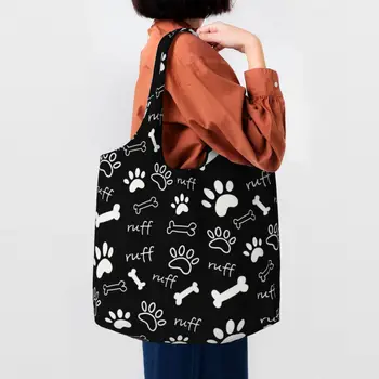 Домашен любимец любовник куче лапи модел хранителни пазаруване чанта платно купувач рамо голяма пазарска чанта капацитет преносими животински отпечатък чанти