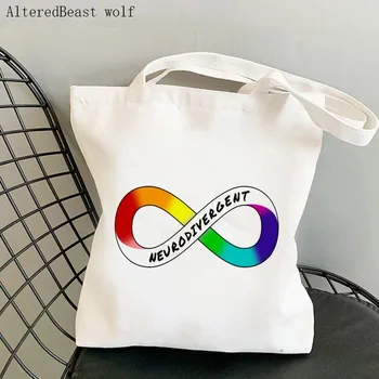 Жени Чанта за пазаруване Neurodivergent Rainbow Printed Bag Harajuku Shopping Canvas Shopper Bag girl handbag Tote Shoulder Lady Bag