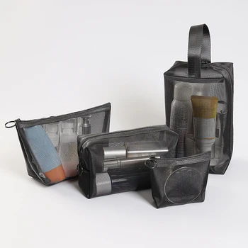 Жените пътуване козметична чанта прозрачна мрежа грим случай организатор съхранение торбичка случайни цип тоалетни измиване грим чанти