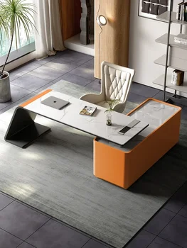 италианско минималистично ъглово офис бюро, леко луксозно бюро и стол, висок клас домашно модерно пишещо компютърно бюро