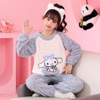 Карикатура Sanrio Спално облекло Пижами Kuromi за деца Y2K момичета плюс кадифе пижама комплект Cinnamoroll Детска пижама Шезлонги