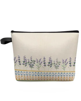 Лавандулови цветя Бохемия голям капацитет пътуване козметична чанта преносим грим съхранение торбичка жени водоустойчив молив случай