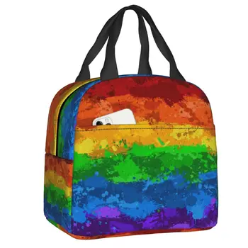 ЛГБТ Rainbow Paint Splatter Flag Преносима кутия за обяд Многофункционална GLBT Гей Лесбийки Гордост Охладител Термична храна Изолирана чанта за обяд