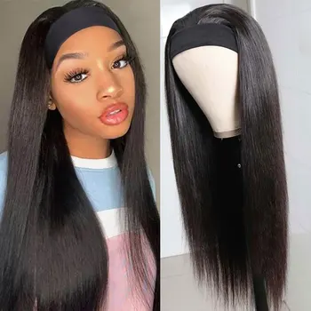 Лента за глава Къса перука 10-28Inch Прави човешки перуки за черни жени Къси недантелени гладки бразилски естествени Remy коса 180% плътност