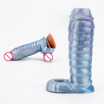 мек силиконов фентъзи оребрен дракон пенис ръкав мъжки кух вибратор обвивка разтеглив петел разширяване мастурбатор мъже секс играчки
