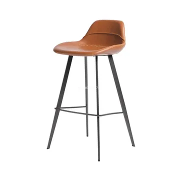Модерна минималистична имитация луд кон кожа дизайнер бар стол дома облегалка бар столове ковано желязо висок дизайн шезлонг