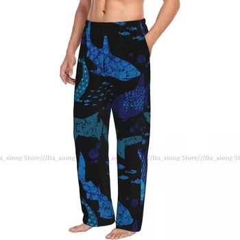 Мъжко спално облекло Свободни панталони за сън Пижами Абстрактно Акули Тъмен печат Дълги фоайе дъна Ежедневни Домашно облекло