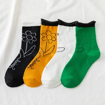 Нови дантелени чорапи Жени Ins карикатура японски къдрици цвете в тръба чорапи щастлив смешно хип-хоп роман памук чорапи мъже коледни подаръци