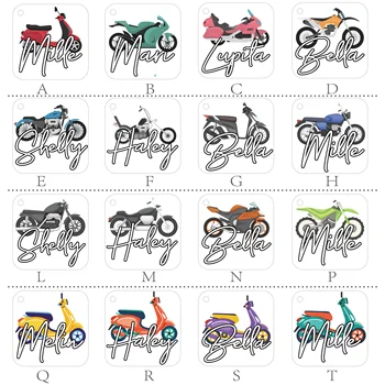 Персонализирани готини продукти за печат на икони на мотоциклети Име Ключодържател с име стикери Персонализирана карикатура Акрилна калиграфия Ключодържател