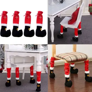  против хлъзгане Коледен стол Foot Covers Нова година декор полиестер Коледа украшение маса крака коледни ботуши маса стол крак