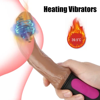 реалистични вибратори G-точка вагина ануса мастурбатор завой меки огромен пенис отопление вибратори секс играчка за жени 10 скорости