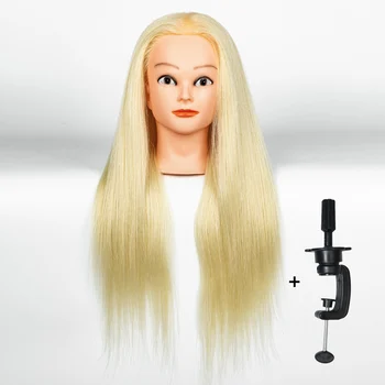 синтетична коса манекен главата фризьорски салон практика плетене обучение модел стойка с дълга коса 613 кукла главата