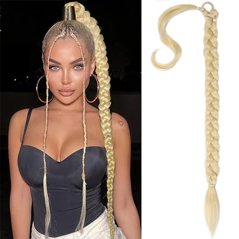 Синтетични дълги плетени конска опашка коса разширения за жени светлина блондинка конска опашка с коса въже топлоустойчиви влакна коса