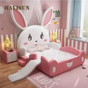 Сладък заек форма розова принцеса легло за 3 до 16 години масивна дървесина деца спалня мебели момиче детско легло с мантинела